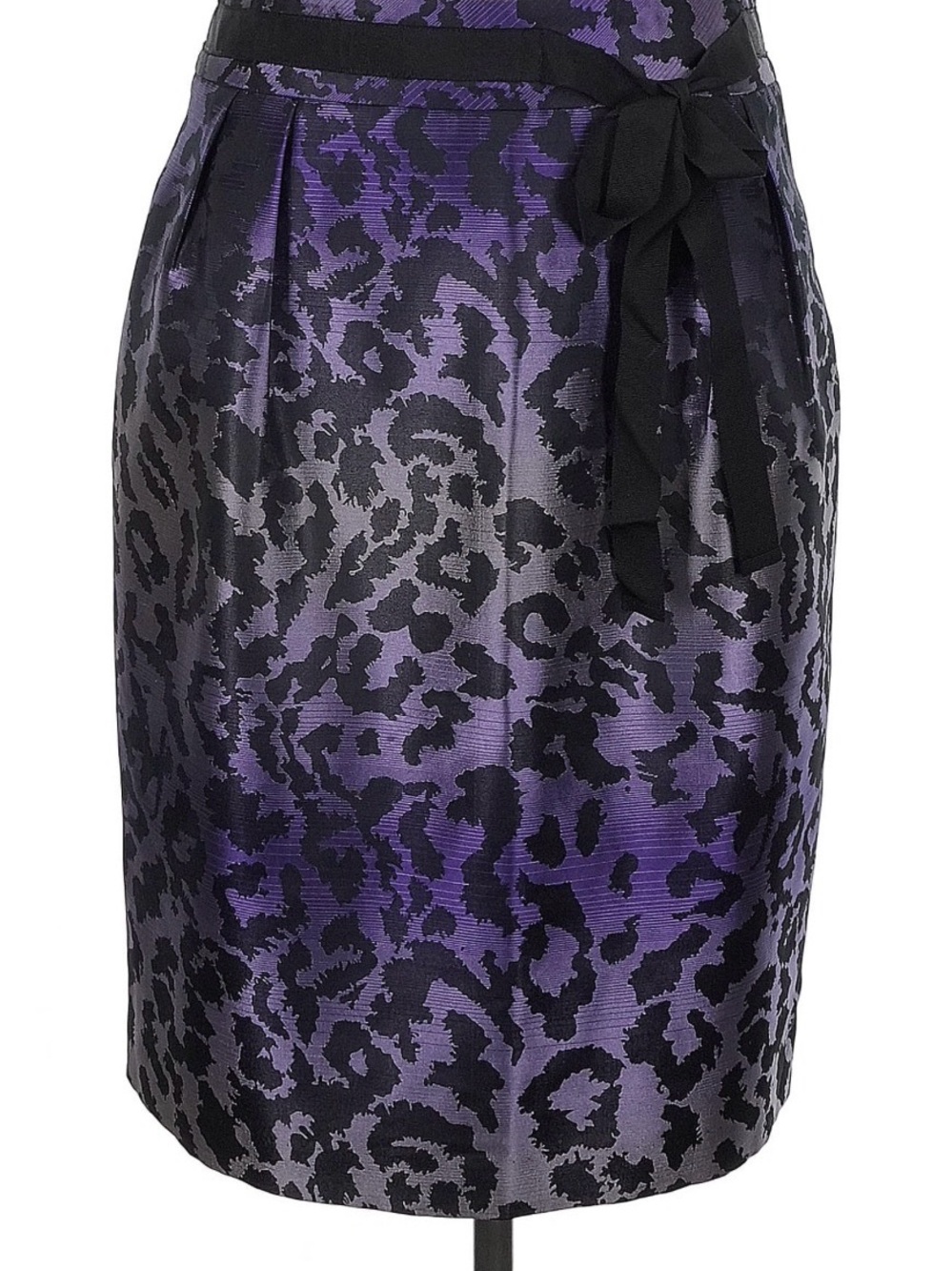 Peter Nygard Purple and Black Animal-Print Pencil Skirt with Waist Tie